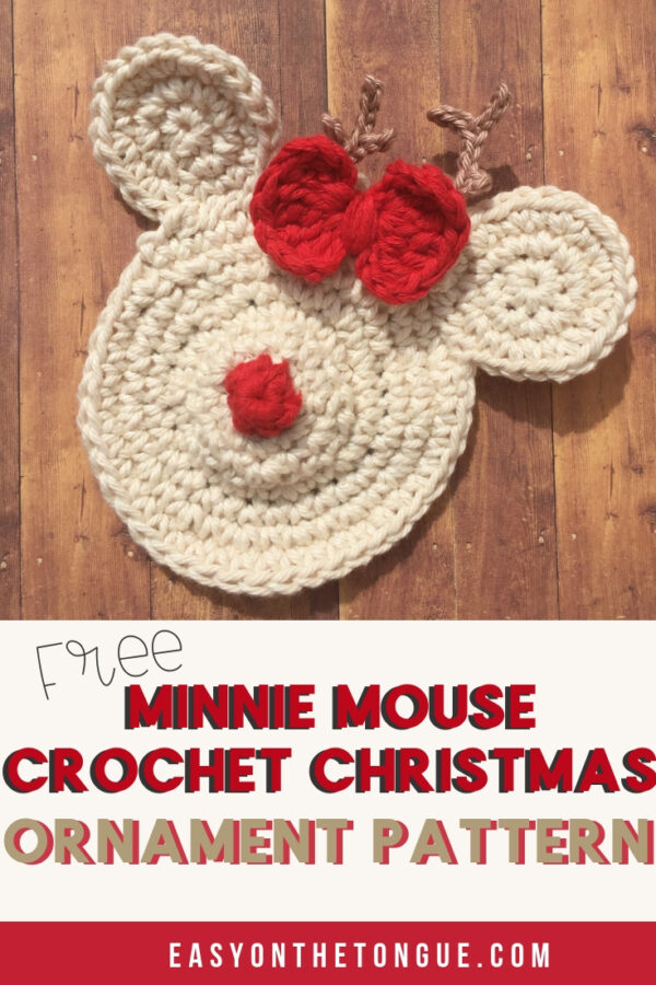 Crochet Minnie Mouse with red bow, pdf pattern on easyonthetongue.com
